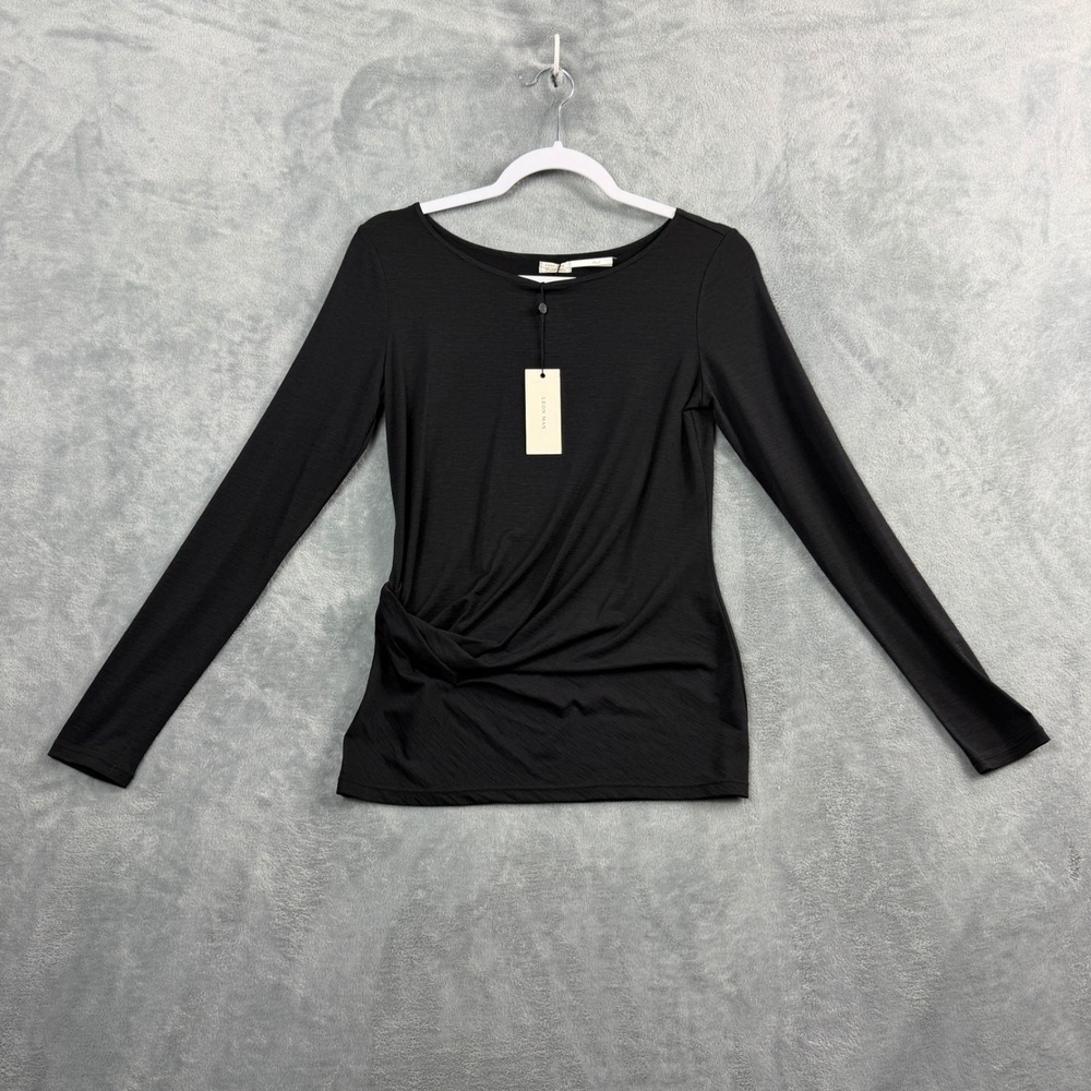 Leon Max Womens S Black Long Sleeve Top Side Knot Twist Quiet Luxury Aesthetic